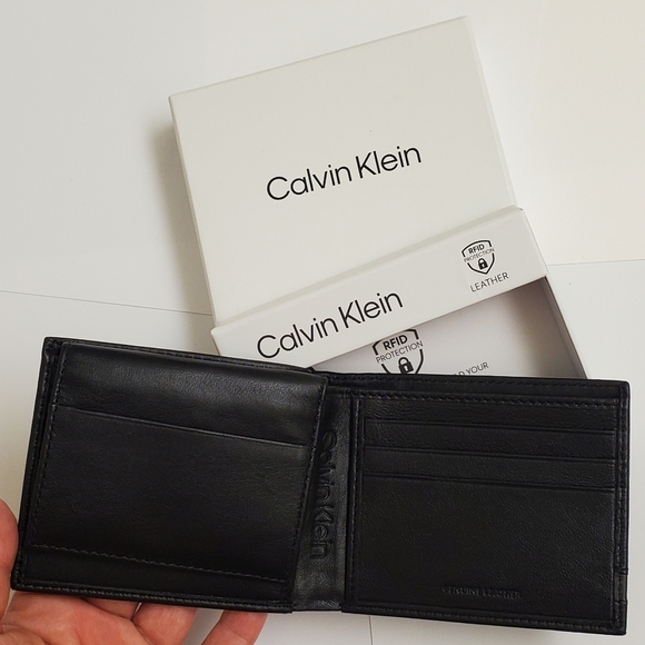 New Calvin Klein black mens real leather wallet - Picture 3 of 9